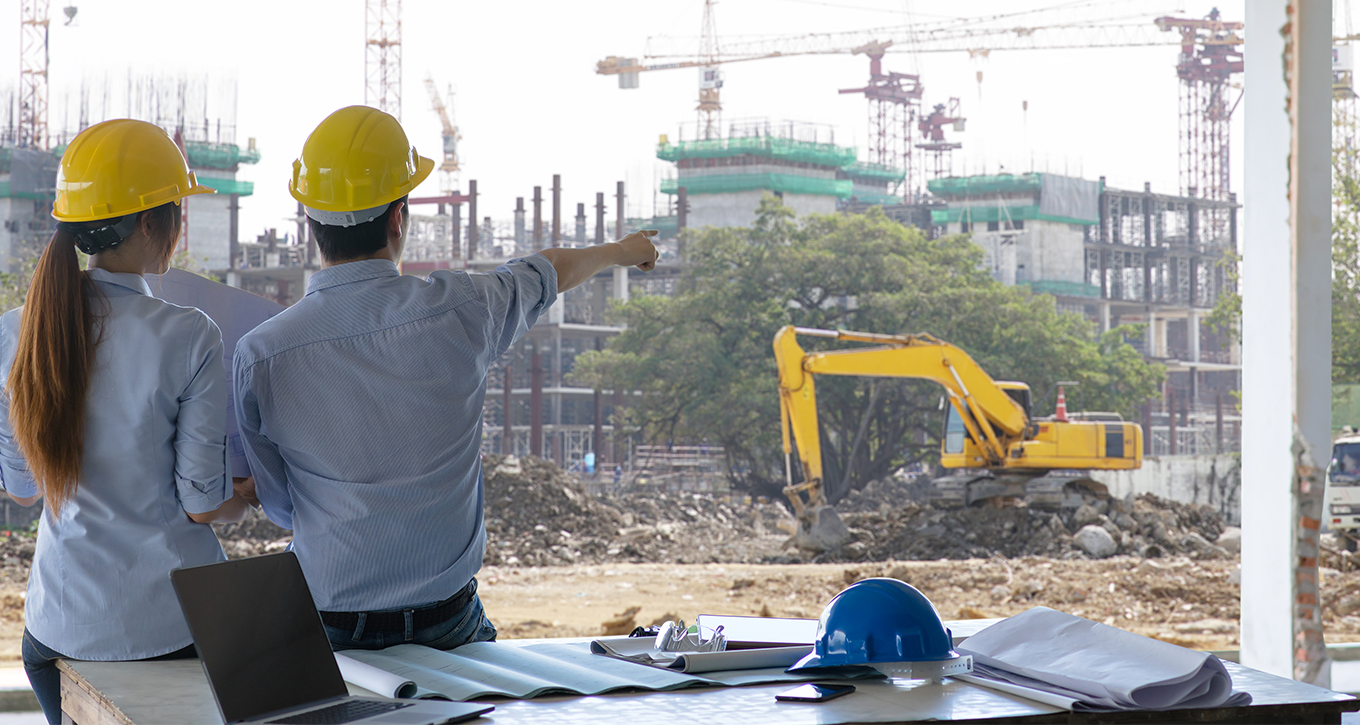 Construction site illustrating survey layout and monitoring